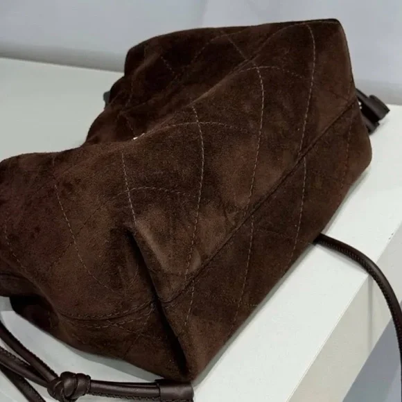 Tory Burch Dark Brown Quilted Suede Drawstring Shoulder Bag - Picture 5 of 5
